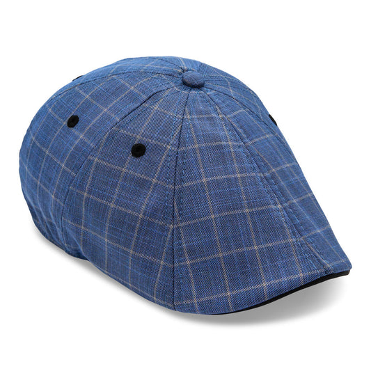 The 8-Panel Plaid Trainer Boston Scally Cap - Steel Blue Plaid